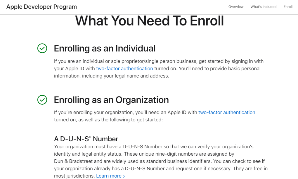 Duns is a requirement for apple developer registration